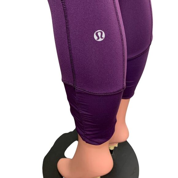 Rare Lululemon Practice Daily Crop Leggings Purple Waistband Pocket Sz 4 Ruched - Picture 6 of 9